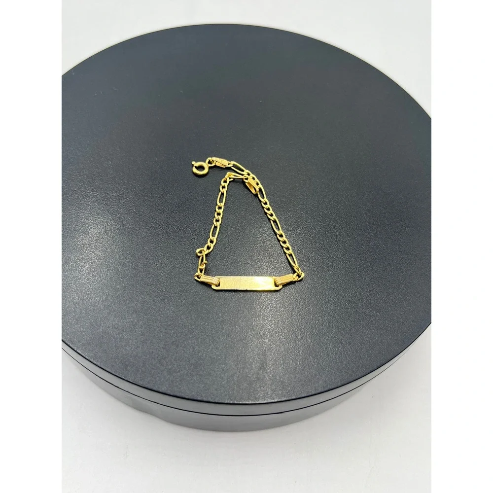 SWI Italy 10K Yellow Gold Baby Toddler Figaro Link Blank ID Bracelet 5.5